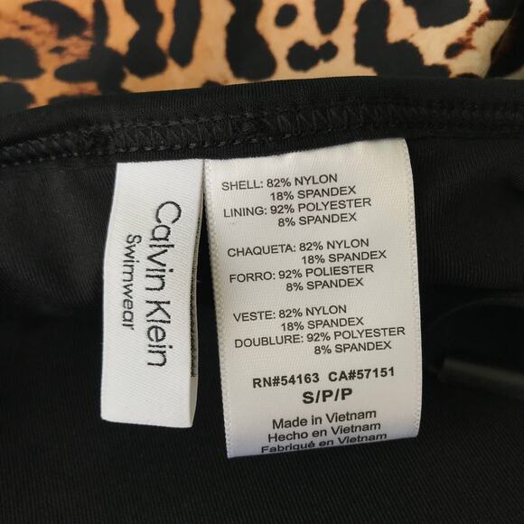 Calvin Klein Tankini Top Small Halter Bandeau Ruched V Notch Wire Animal Leopard - Picture 9 of 11